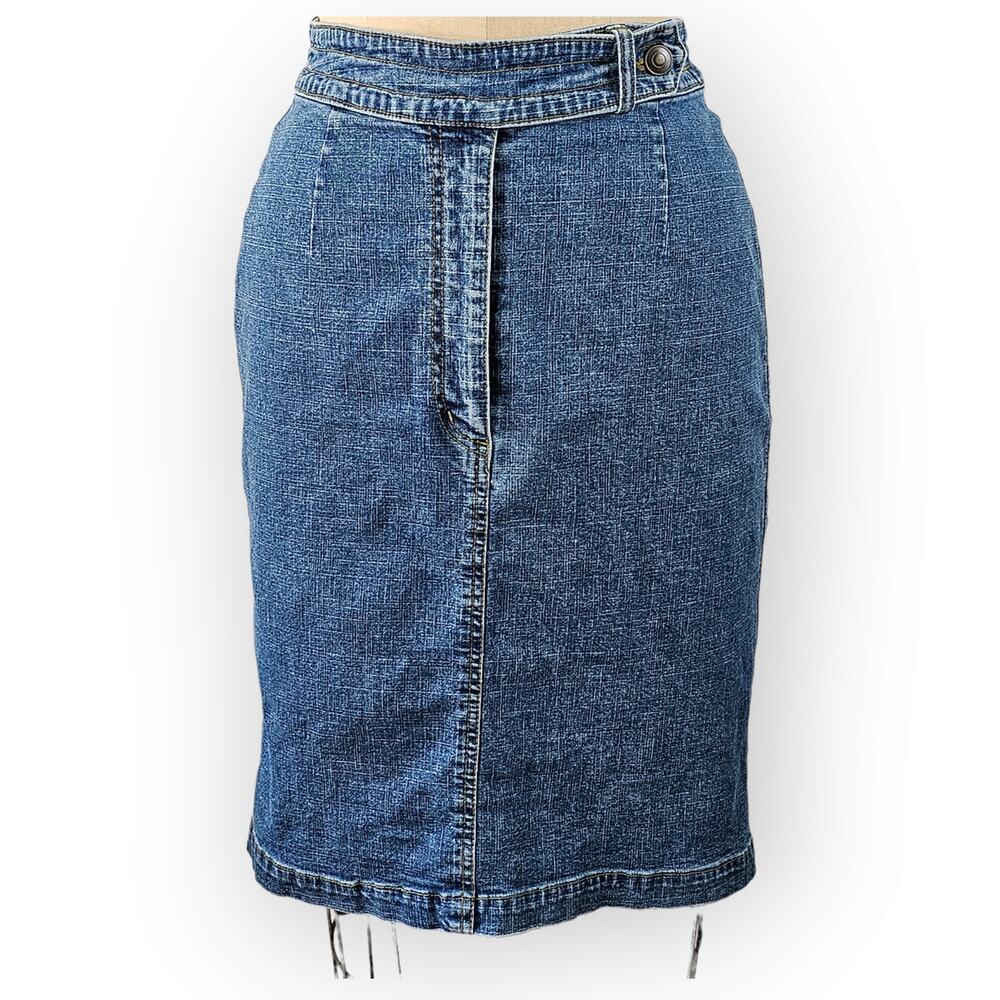 Premier International blue denim pencil skirt back pocket size 8